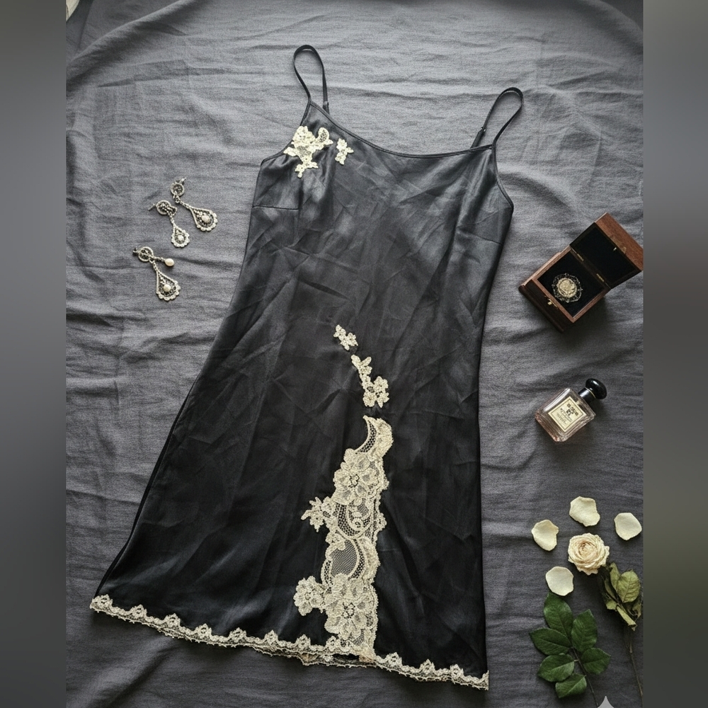 The ultimate Y2K romantic staple: Vintage VS black & white lace slip, NWT!
